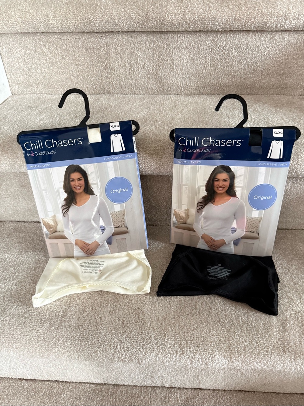 Cuddl Duds Chill Chasers Long Sleeve V-Neck Tops – Ivory & Black